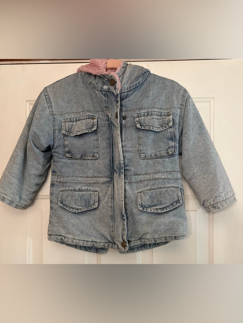 🎀 Girls T.S.H.H Denim Coat with Pink Faux Fur Lining - Heavy & Warm Jacket
